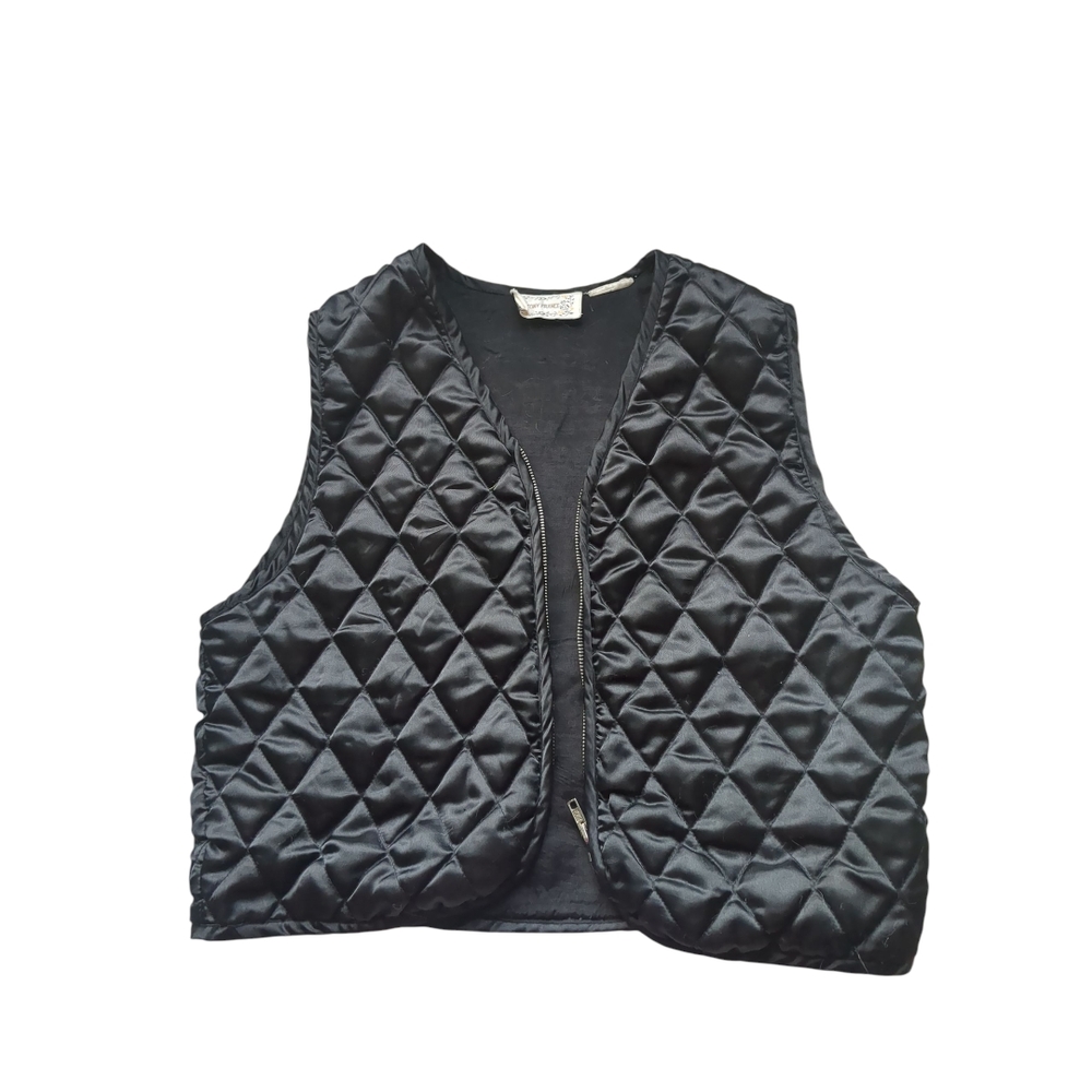 Quilted Black Satin Vest Top Size M